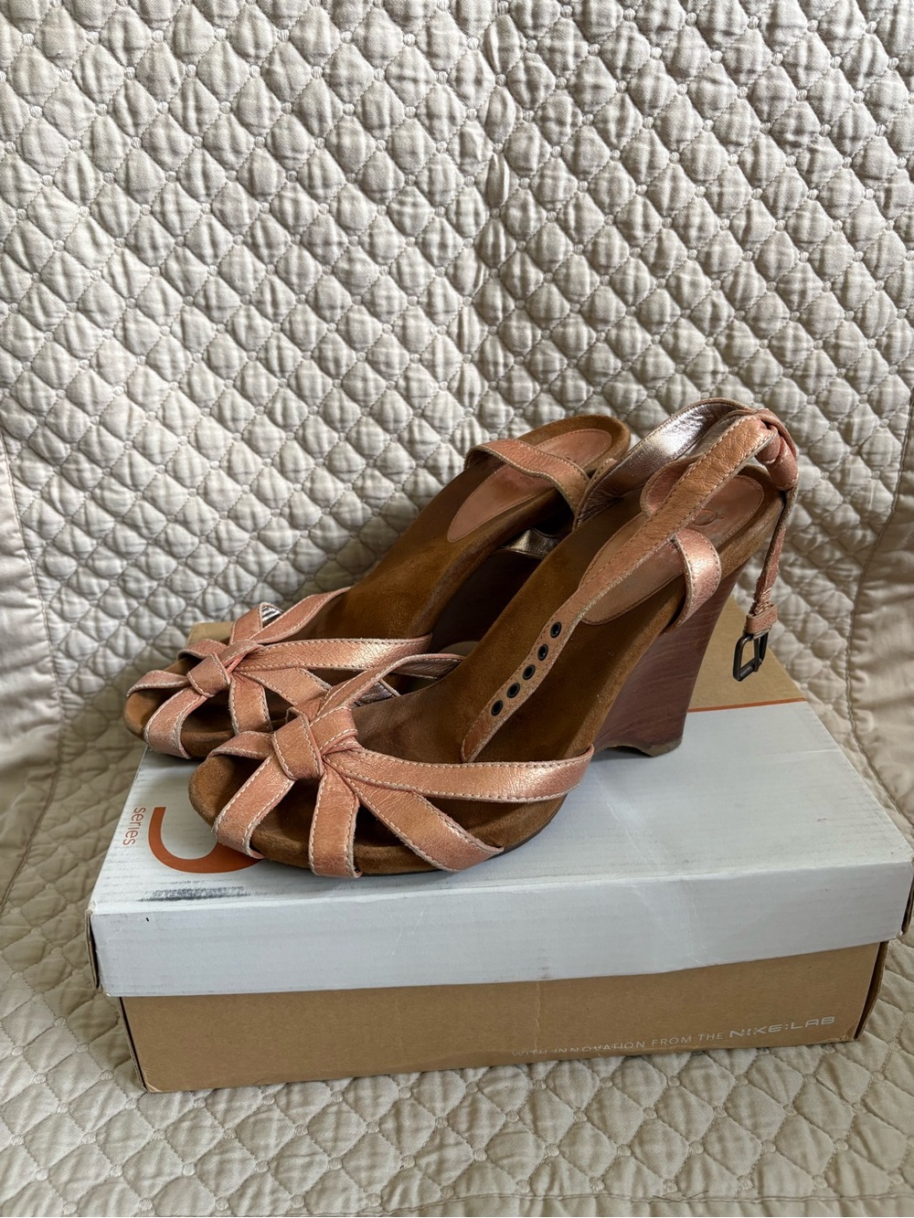Cole Haan Peach/Blush Suede Knot Wedge Sandals